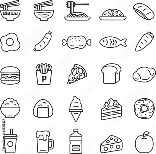 食べ物のアイコン（線画）のイラストセット