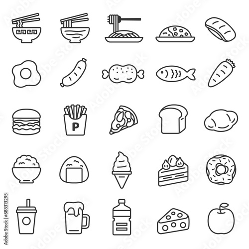 Tela 食べ物のアイコン（線画）のイラストセット