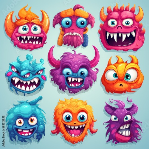 Collection of monster sticker illustrations, AI generated Image © marfuah