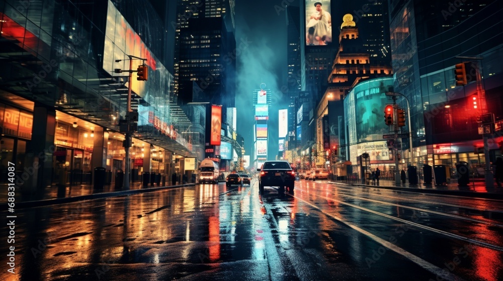 Highlight the beauty of a busy street at night through the lens of modern camera technology.