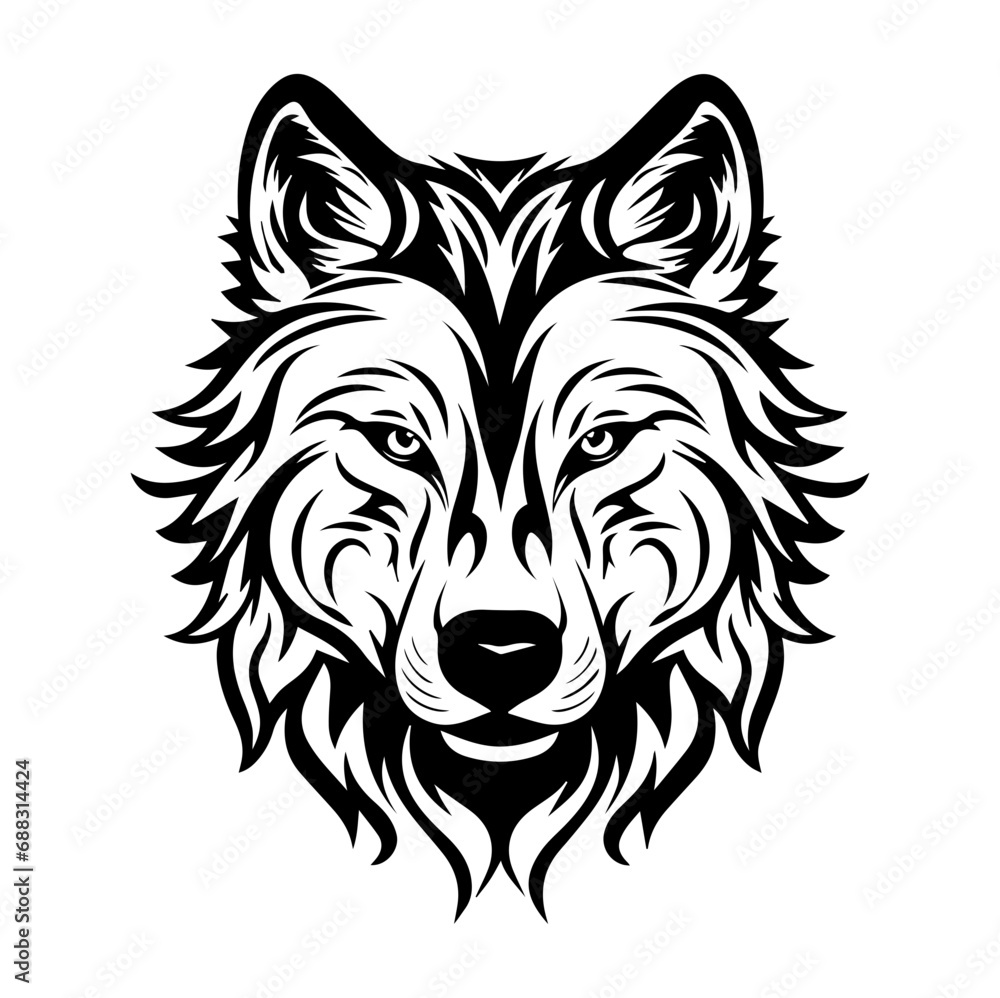 Obraz premium wolf head tattoo, wolf logo illustration in modern style, Generative AI.
