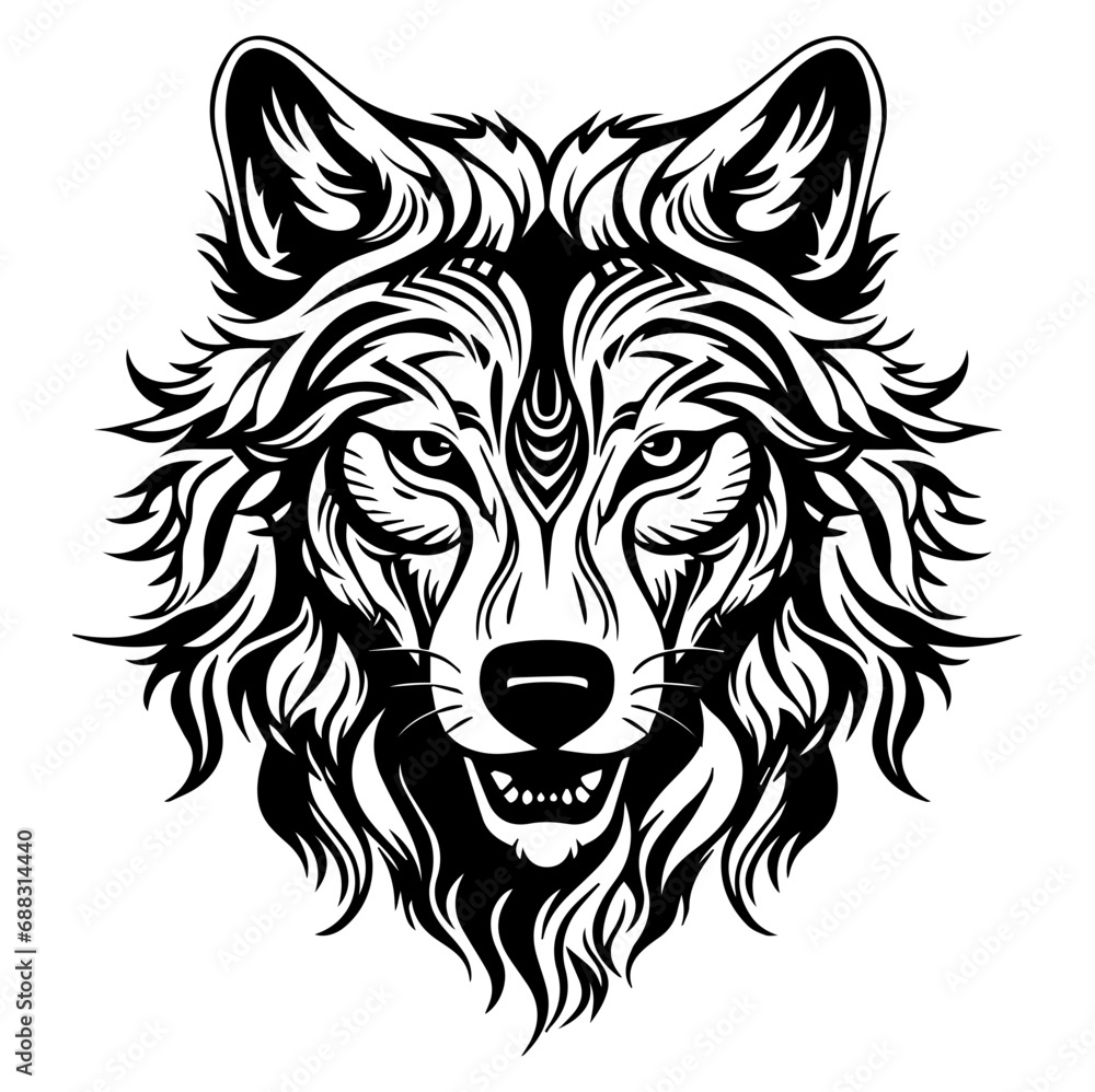 Fototapeta premium wolf head tattoo, wolf logo illustration in modern style, Generative AI.