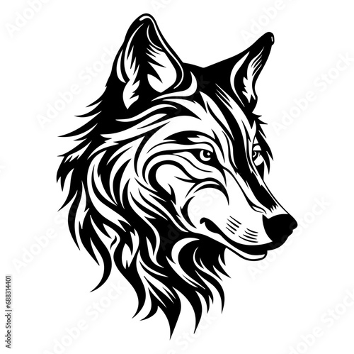 wolf head tattoo, wolf logo illustration in modern style, Generative AI.