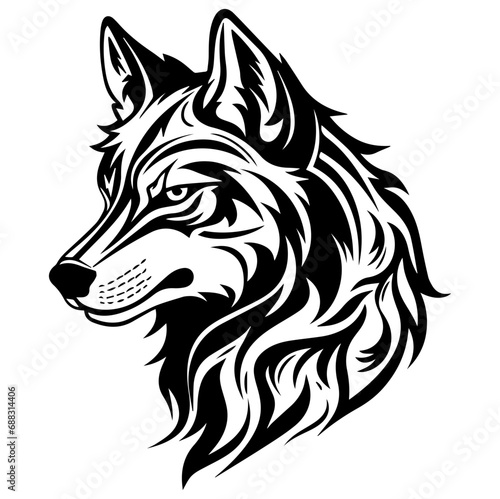 wolf head tattoo, wolf logo illustration in modern style, Generative AI.