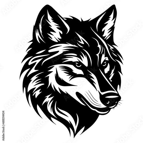 wolf head tattoo, wolf logo illustration in modern style, Generative AI.
