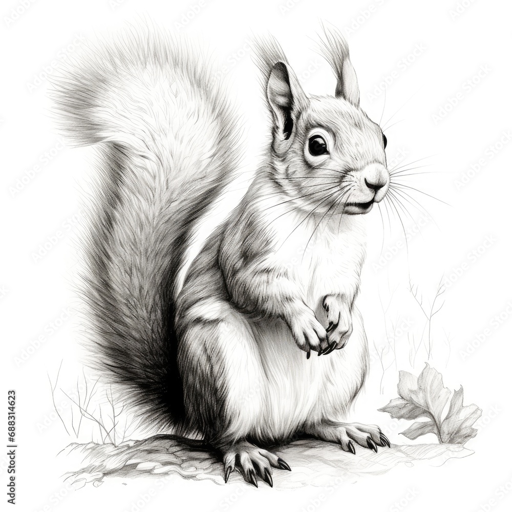 Hand drawn squirrel, AI generated Image Hand drawn squirrel, AI generated Image