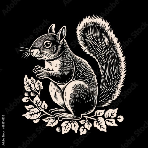 Black and white squirrel illustration, AI generated Image