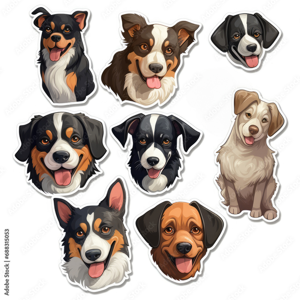 Collection of dog sticker illustrations, AI generated Image Collection of dog sticker illustrations, AI generated Image