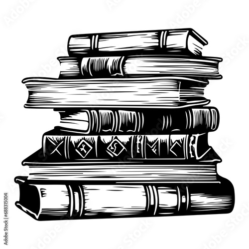 Hand drawn stack of books, Vector illustration, Generative AI.