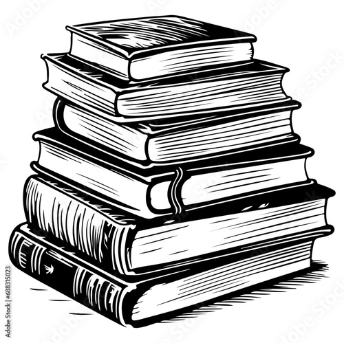 Hand drawn stack of books, Vector illustration, Generative AI.