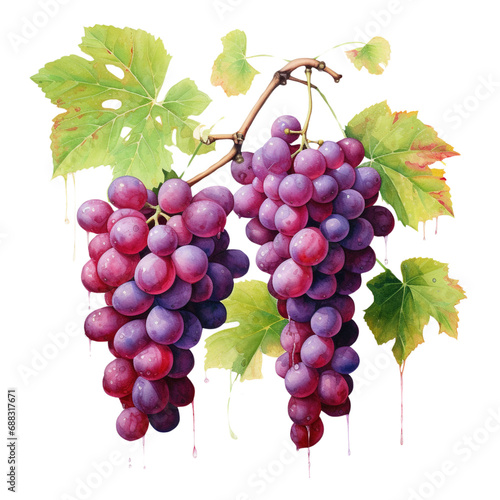 Watercolor grape on transparent background.