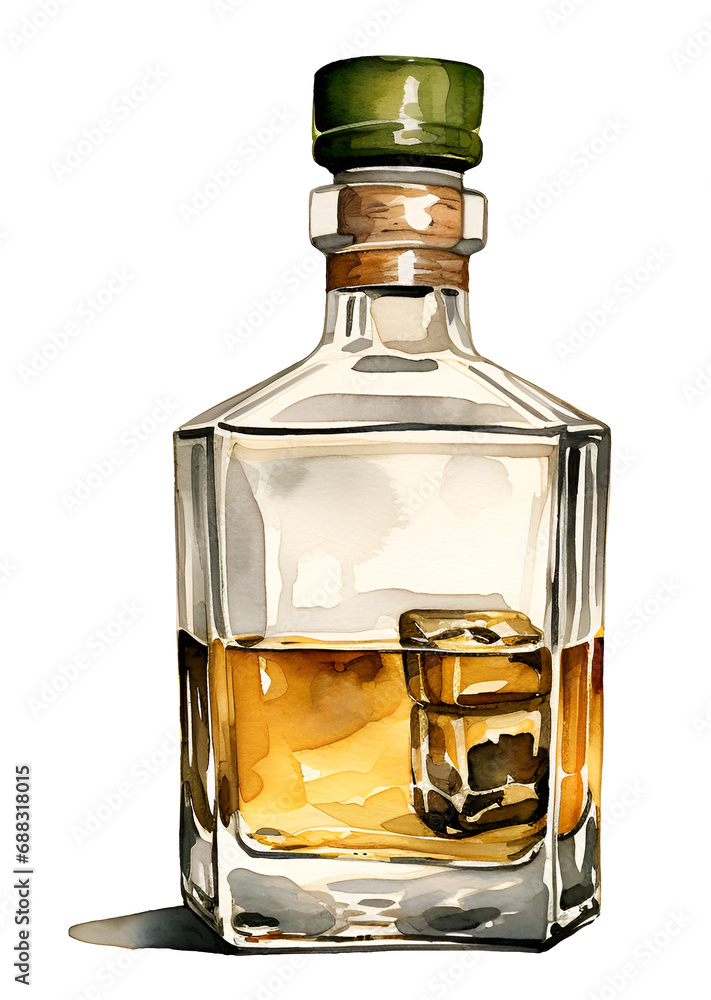 Western whiskey, watercolor clipart illustration with isolated background - obrazy, fototapety, plakaty 