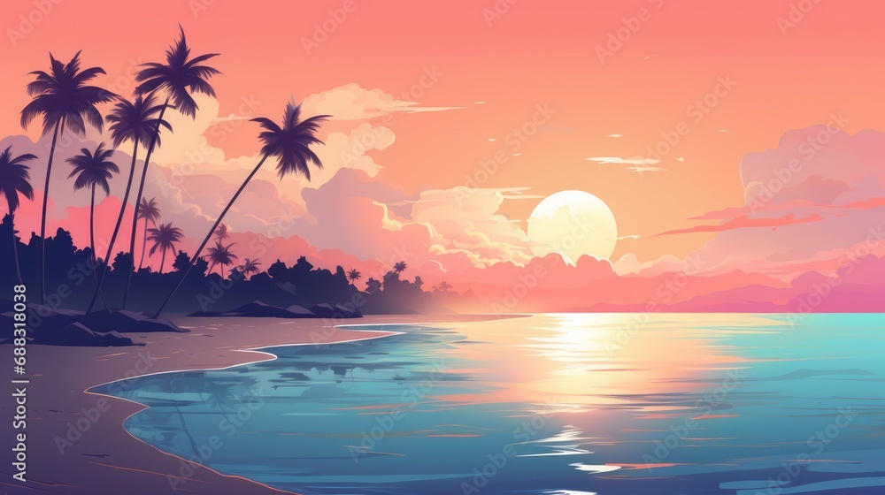 Pastel beach illustration, AI generated Image