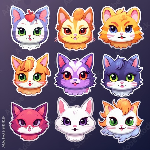 Set of cat stickers illustration  AI generated Image