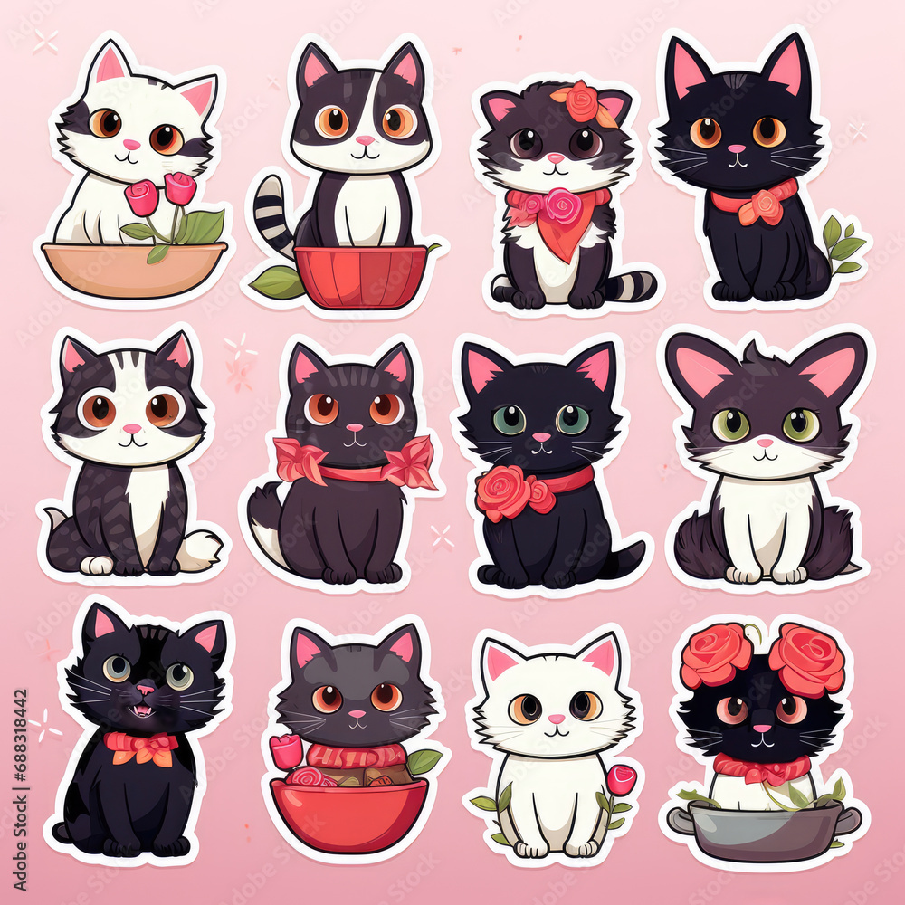 Set of cat stickers illustration, AI generated Image Set of cat stickers illustration, AI generated Image