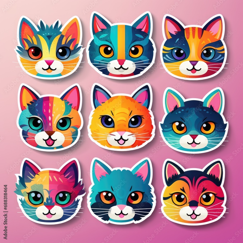 Set of cat stickers illustration, AI generated Image