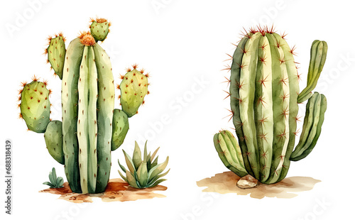 Western cactus, watercolor clipart illustration with isolated background