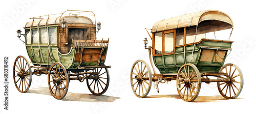 Western cart, watercolor clipart illustration with isolated background photo