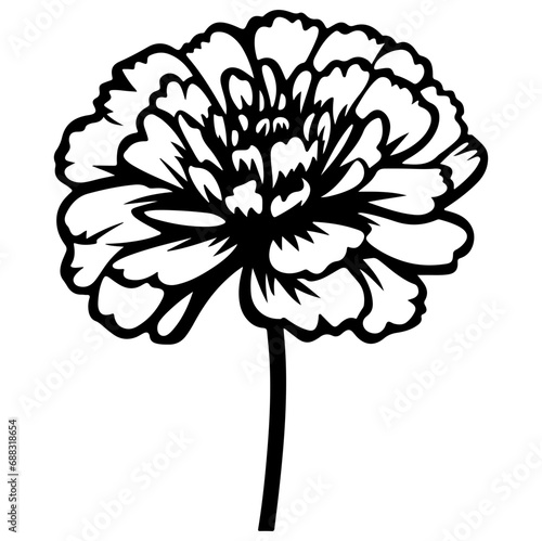 marigold flowers in outline tattoo style. Hand drawn marigold floral monochrome graphic illustration, Generative AI.