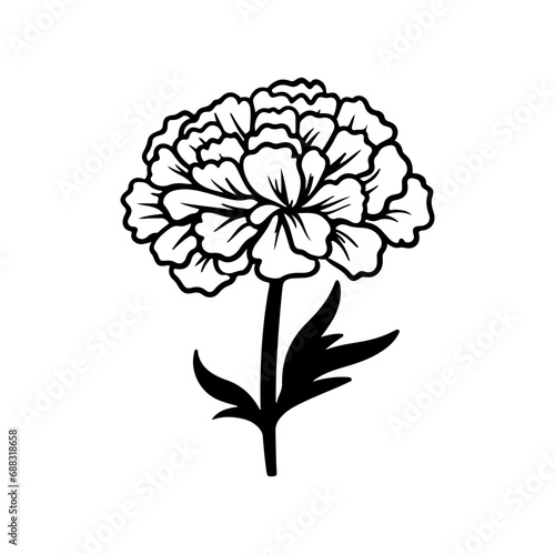 marigold flowers in outline tattoo style. Hand drawn marigold floral monochrome graphic illustration, Generative AI.