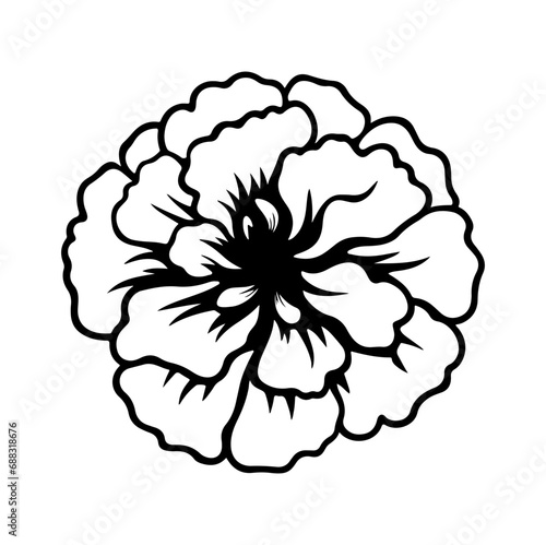 marigold flowers in outline tattoo style. Hand drawn marigold floral monochrome graphic illustration, Generative AI.