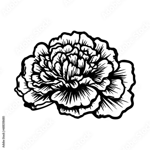 marigold flowers in outline tattoo style. Hand drawn marigold floral monochrome graphic illustration, Generative AI.