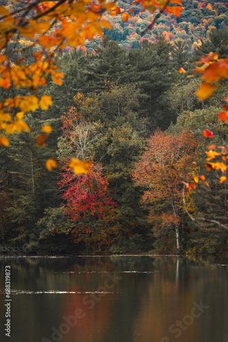 vermont fall foliage over lake