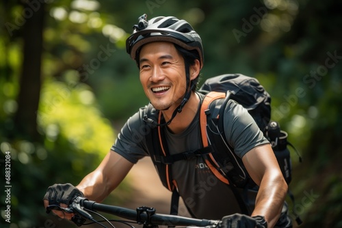 Joyful Mountain Biker Enjoys a Sunny Trail Ride
