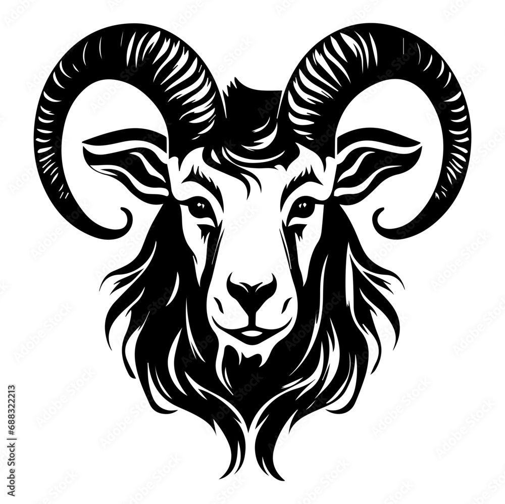 Capricorn head zodiac sign, goat illustration tattoos, Generative AI. Capricorn head zodiac sign, goat illustration tattoos, Generative AI.