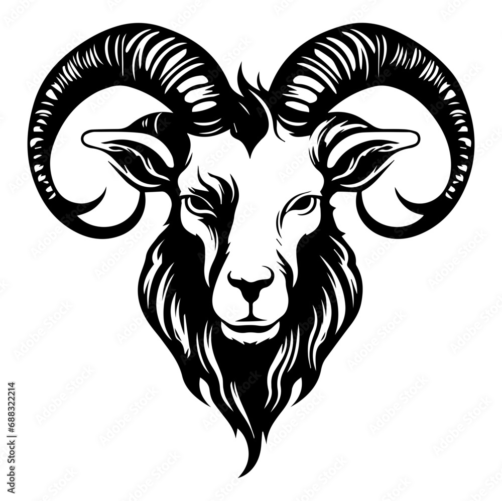Capricorn head zodiac sign, goat illustration tattoos, Generative AI. Capricorn head zodiac sign, goat illustration tattoos, Generative AI.