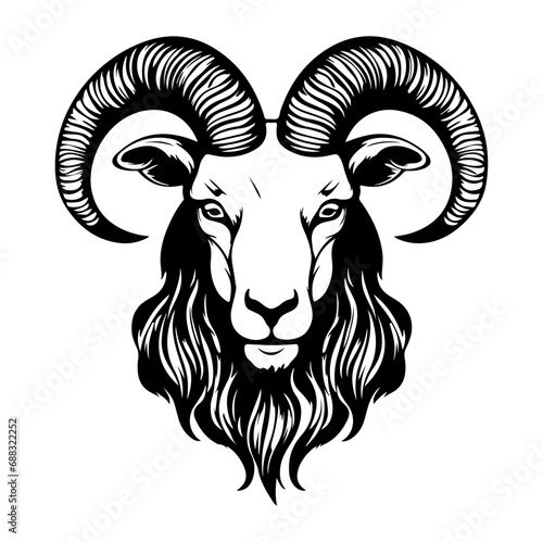 Capricorn head zodiac sign, goat illustration tattoos, Generative AI.