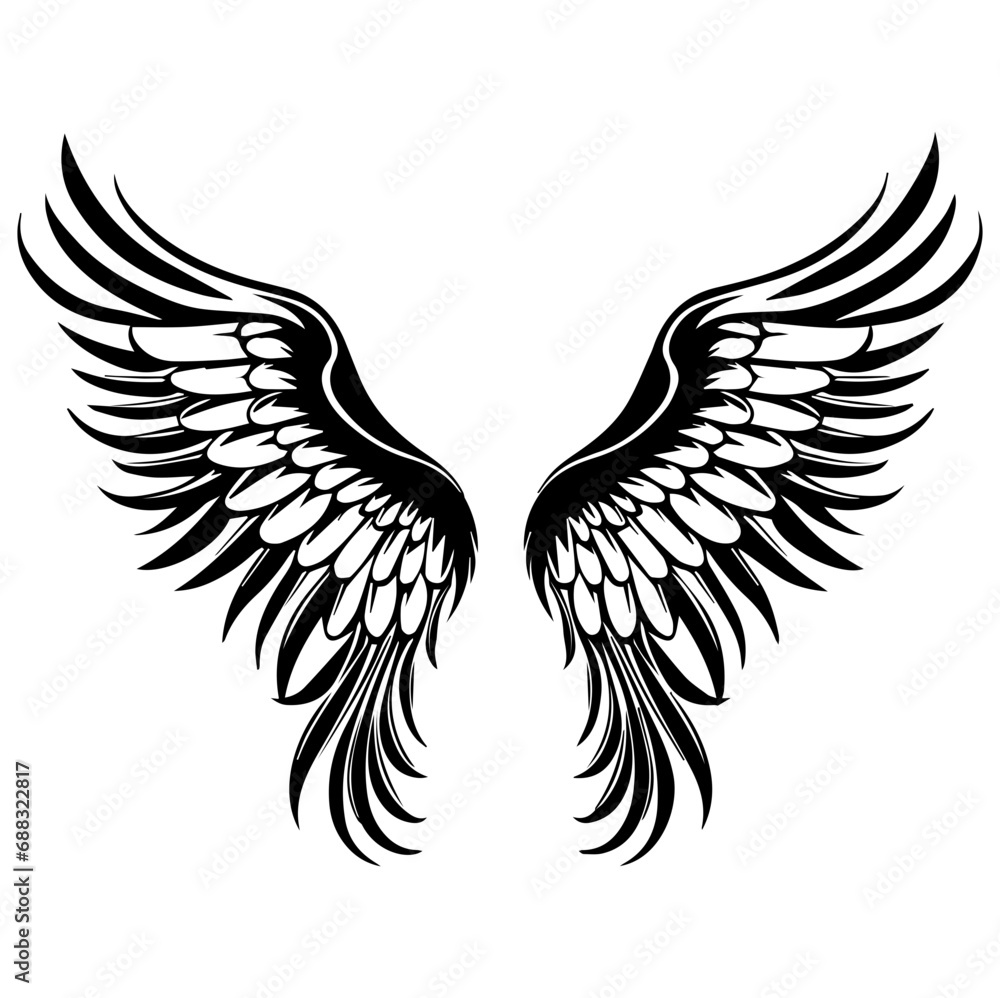 Fototapeta premium angel wings, Bird wings vector illustration tattoo style. Hand drawn design element, Generative AI. 