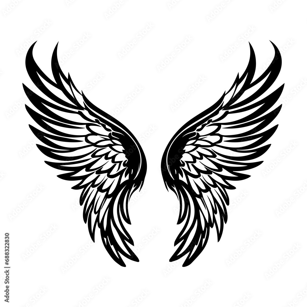 angel wings, Bird wings vector illustration tattoo style. Hand drawn design element, Generative AI.	