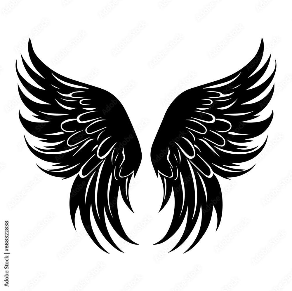 Obraz premium angel wings, Bird wings vector illustration tattoo style. Hand drawn design element, Generative AI. 