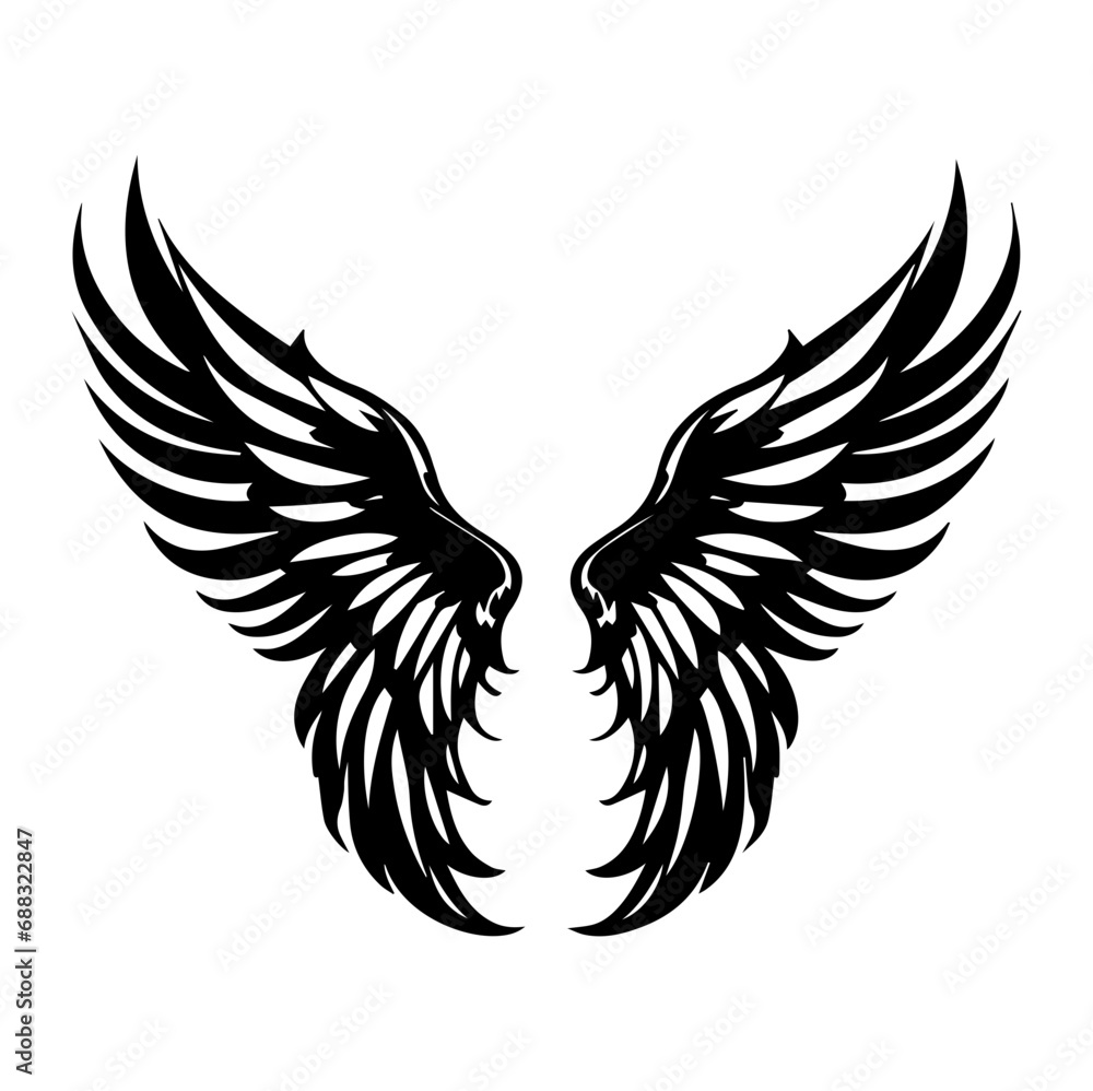 Obraz premium angel wings, Bird wings vector illustration tattoo style. Hand drawn design element, Generative AI. 