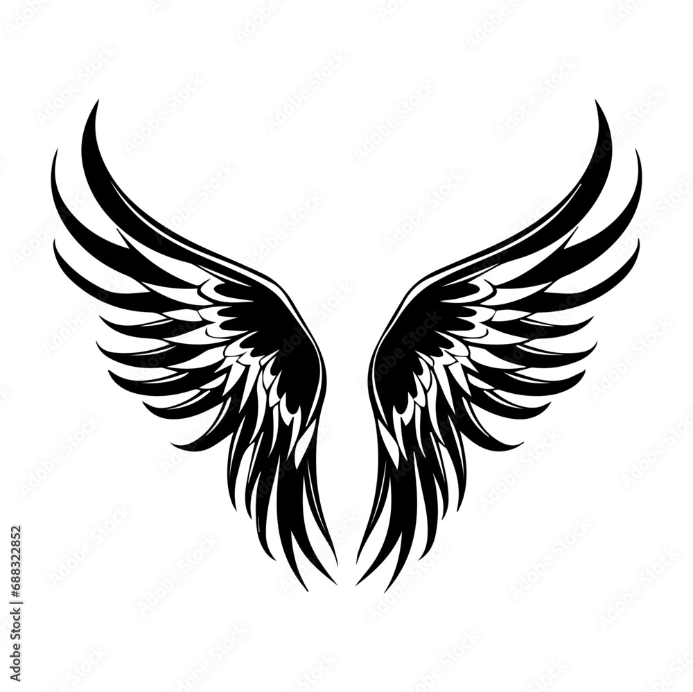 angel wings, Bird wings vector illustration tattoo style. Hand drawn design element, Generative AI. angel wings, Bird wings vector illustration tattoo style. Hand drawn design element, Generative AI.