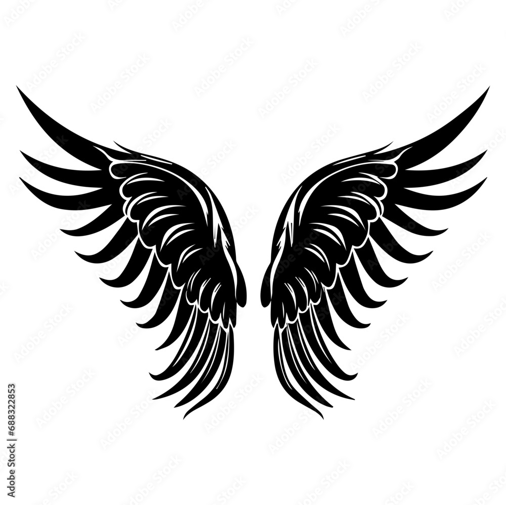 Obraz premium angel wings, Bird wings vector illustration tattoo style. Hand drawn design element, Generative AI. 