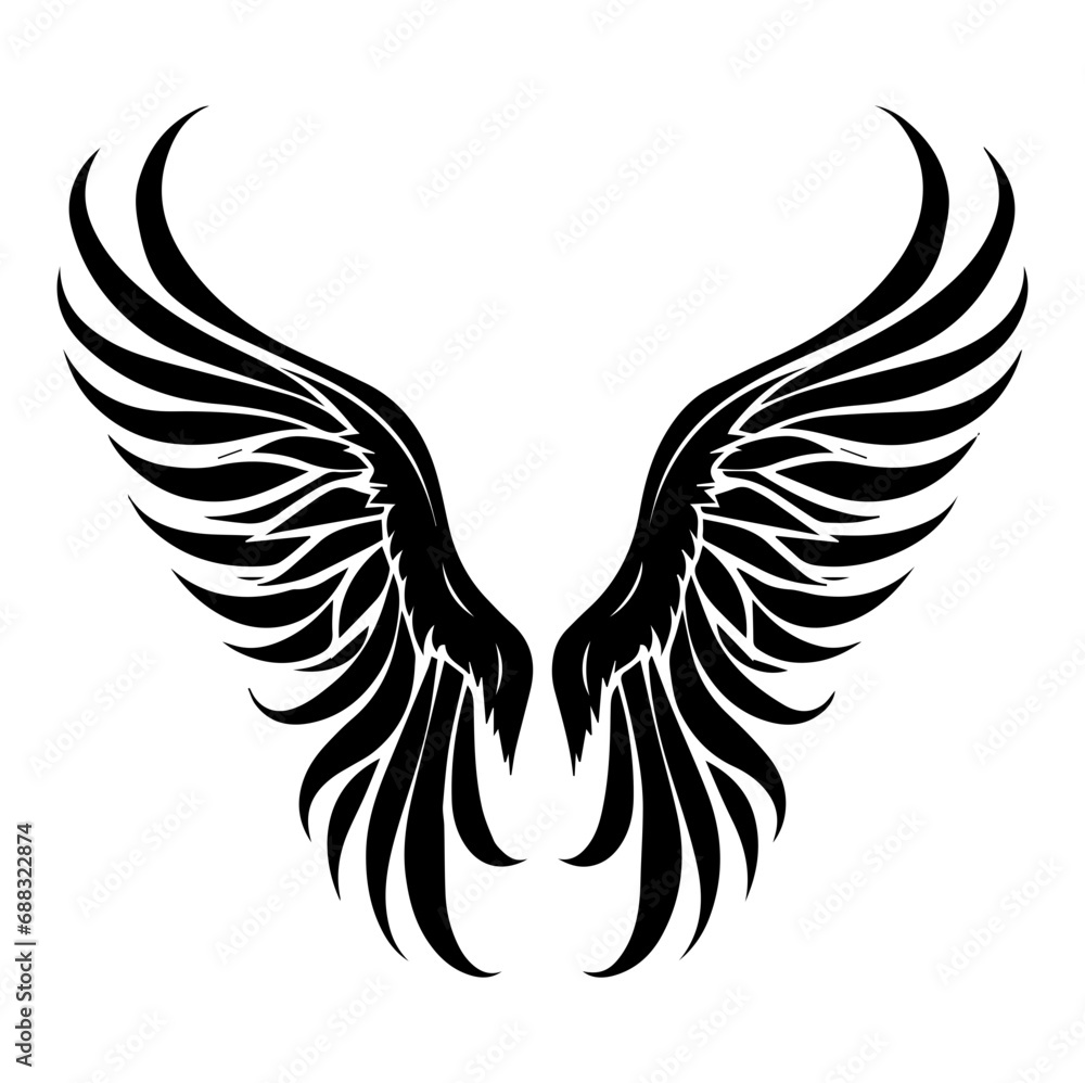 Obraz premium angel wings, Bird wings vector illustration tattoo style. Hand drawn design element, Generative AI. 