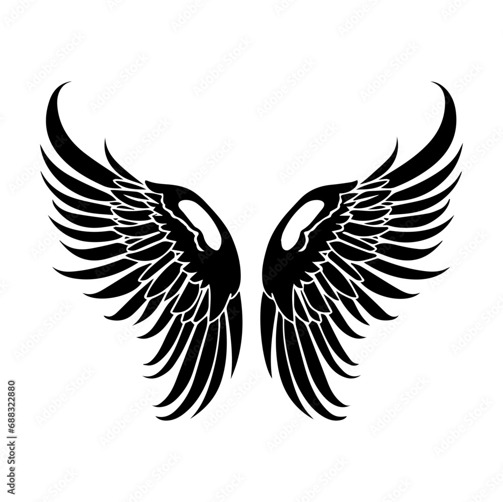 Obraz premium angel wings, Bird wings vector illustration tattoo style. Hand drawn design element, Generative AI. 