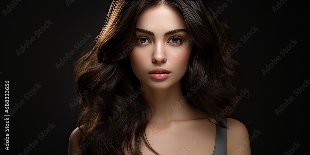 Fototapeta premium virtual women, a brunette in a black dress, generative AI