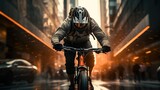 Urban mountain biker in action