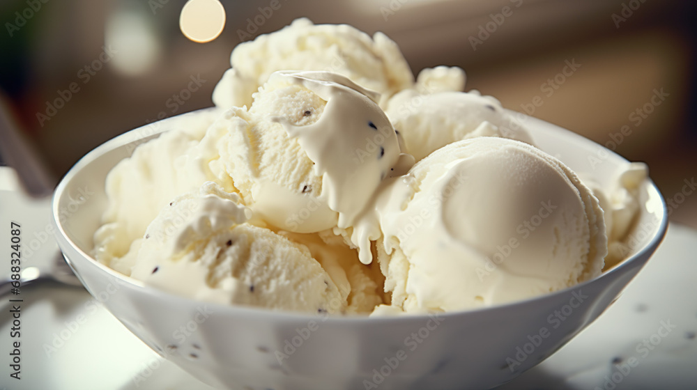Cone with delicious vanilla ice cream, spoon, placed around with chocolate on table against light background. Cone with delicious vanilla ice cream, spoon, placed around with chocolate on table against light background.