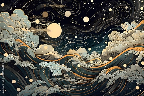 浮世絵風の背景素材のイラスト