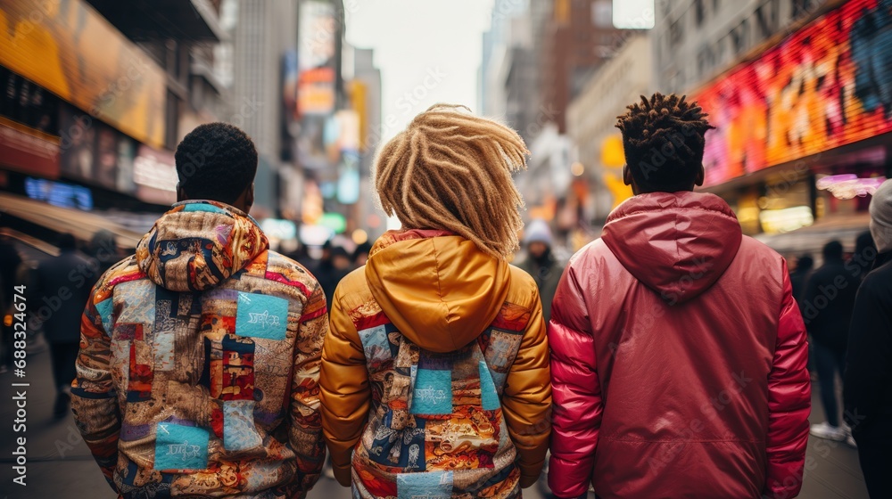 Obraz premium Friends exploring the vibrant city streets