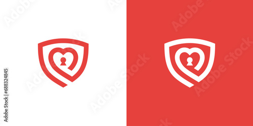 Love Shield Logo Design. Love Shield and Padlock Combination with Minimalist Style. Icon Symbol Vector Design Template.