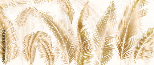Luxury botanical art background with palm leaves of tropical trees. Vector banner with exotic plants for decoration, wallpaper, print, textile, interior design.