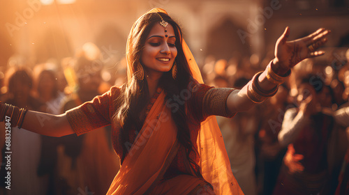 makar sankranti, diwali, lohri indian traditional festival background, happy smiling indian woman in punjab traditional dress