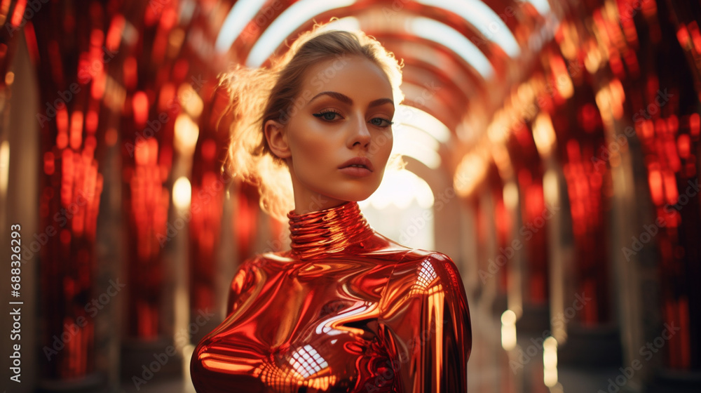 A fashion editorial photo of a female model A fashion editorial photo of a female model