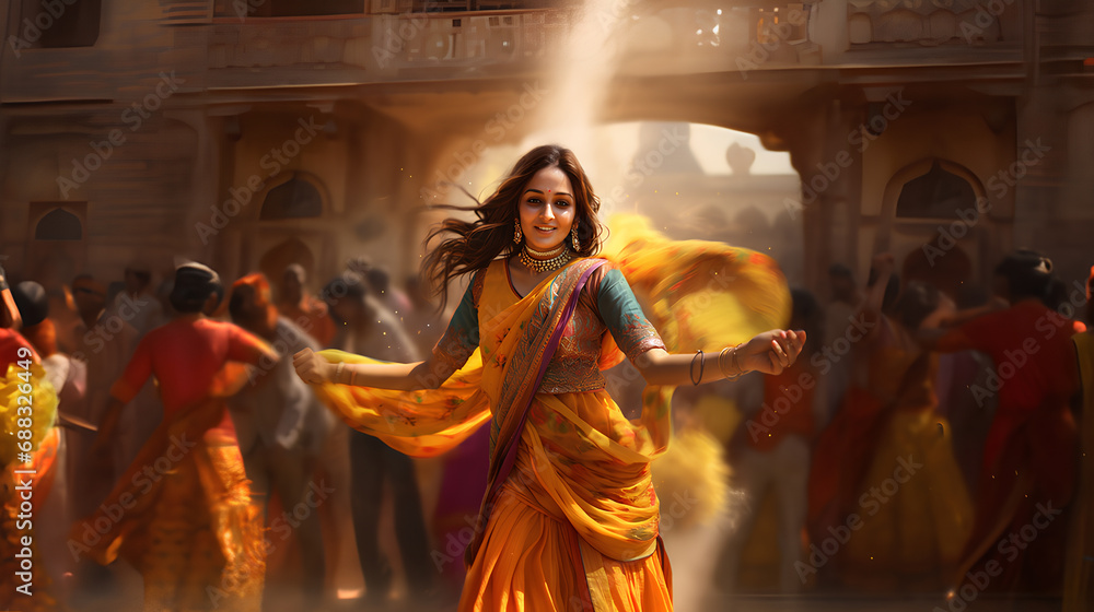 makar sankranti, diwali, lohri  indian traditional festival background, happy smiling indian woman in punjab traditional dress
