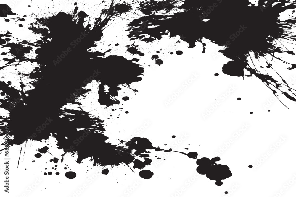 black paint grungy texture on white background, vector image of black paint splash texture
